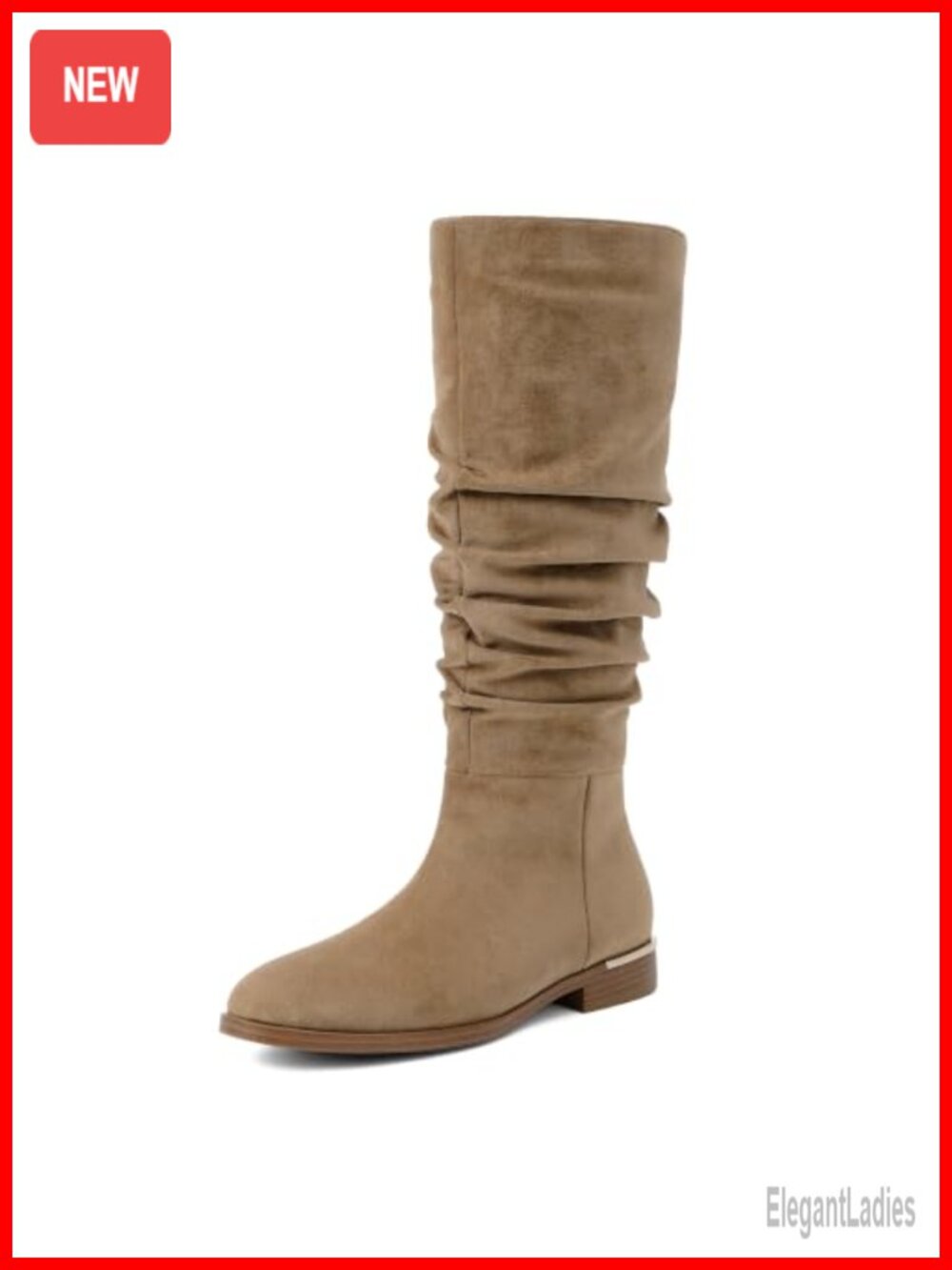 Slouchy Faux Suede Knee High Boots Ruched Flat Round Toe